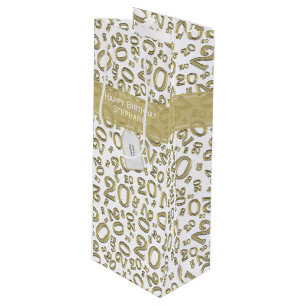 Happy Birthday Age 20 Number Pattern Gold/White Wine Gift Bag