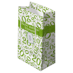 Happy Birthday Age 20 Number Pattern Green/White Small Gift Bag