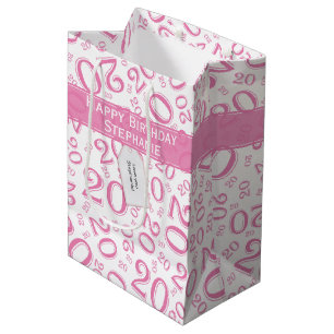 Happy Birthday Age 20 Number Pattern Pink/White Medium Gift Bag