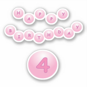 Happy Birthday Age 4 Pink Bouncy Balls Sticker