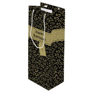 Happy Birthday Age 55 Number Pattern Black/Gold Wine Gift Bag