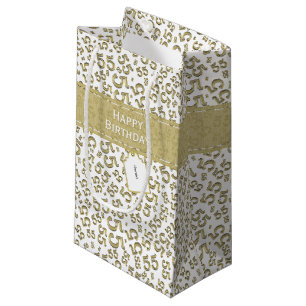 Happy Birthday Age 55 Number Pattern Gold/White Small Gift Bag