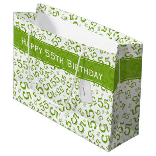 Happy Birthday Age 55 Number Pattern Green/White Large Gift Bag