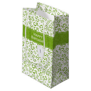 Happy Birthday Age 55 Number Pattern Green/White Small Gift Bag