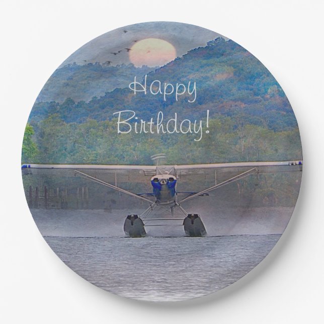 Happy Birthday Airplane Paper Plates (Front)