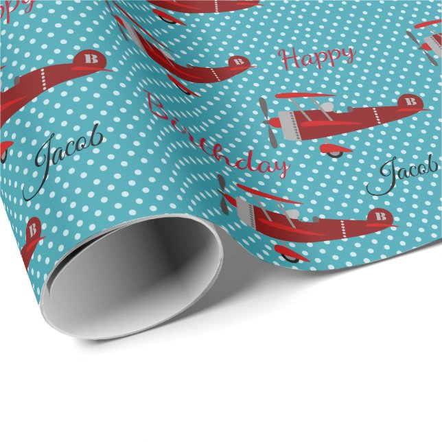 Happy Birthday Airplane Pilot Wrapping Paper (Roll Corner)