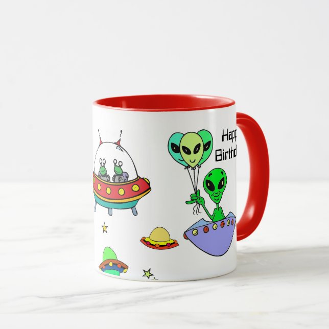 Happy Birthday Alien Ship Cup Customize Coffee Mug (Front Right)