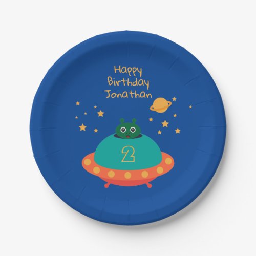 Happy Birthday Alien Spaceship With Name And Age Paper Plates