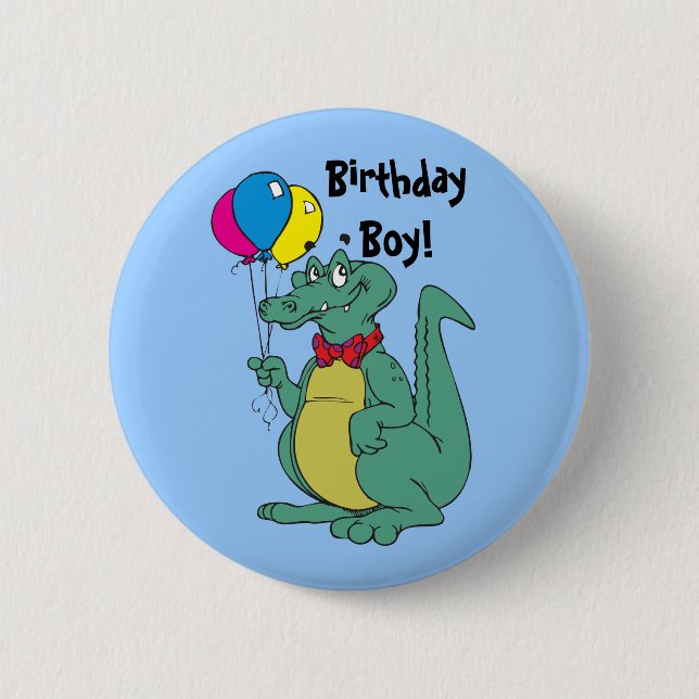 Happy Birthday Alligator Balloon Button (Front)