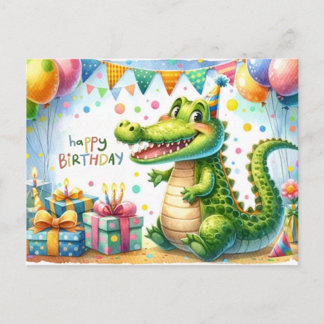 Happy Birthday Alligator Party Card  (Front)