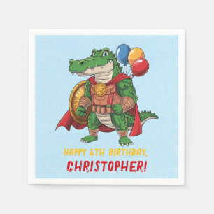 Happy Birthday Alligator Superhero Birthday Party Napkins