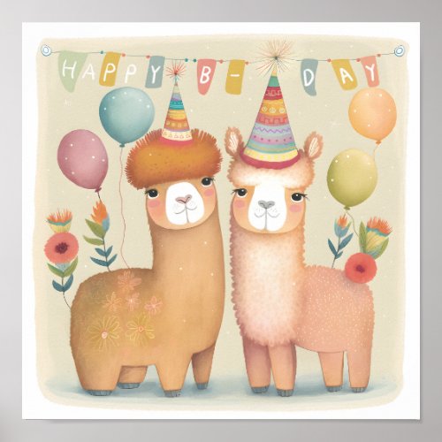 Happy Birthday Alpacas Poster