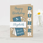 Happy Birthday amazing Daughter blue rustic Card<br><div class="desc">Happy Birthday amazing daughter.
Add her name and a message.
Designed in blue and white,  with a *Kraft graphic effect background.

*Real Kraft card is not used</div>