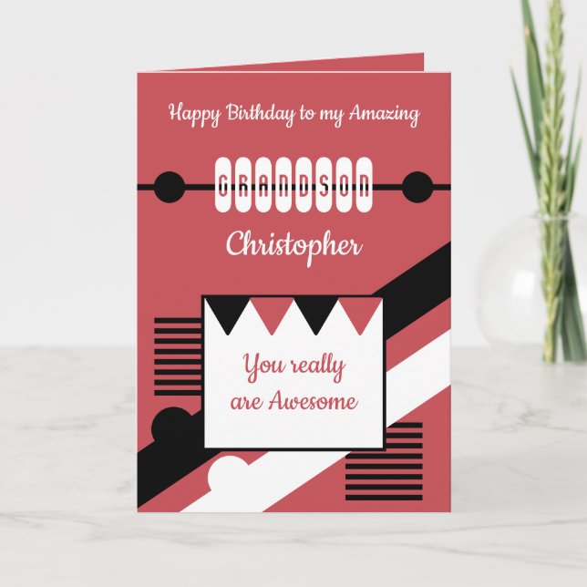 Happy Birthday amazing grandson red Card (Front)