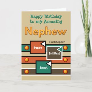 Happy Birthday Amazing Nephew brown and orange Card