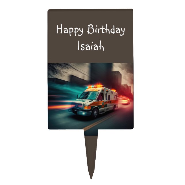 Happy Birthday Ambulance EMT Paramedic Custom Cake Topper (Front)
