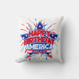 Happy Birthday America 4th July Independence WHITE Throw Pillow