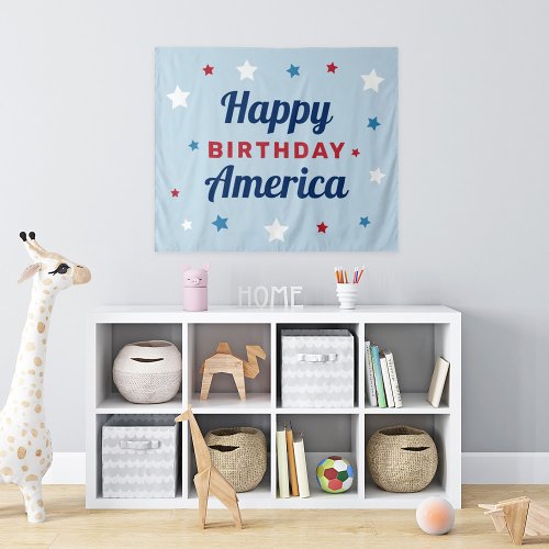 Happy Birthday America Blue 4th of July Tapestry