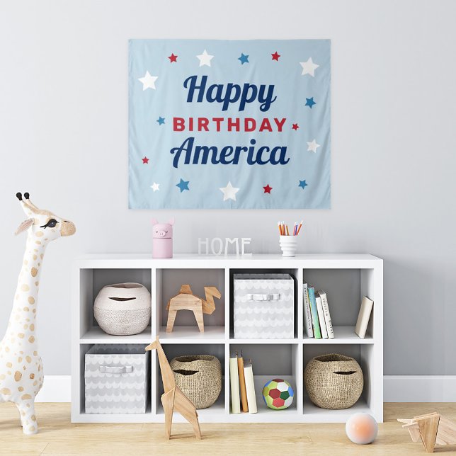 Happy Birthday America Blue Stars Tapestry (Creator Uploaded)