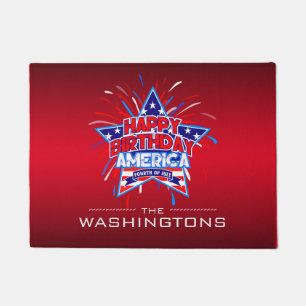 Happy Birthday America July 4th on RED Doormat