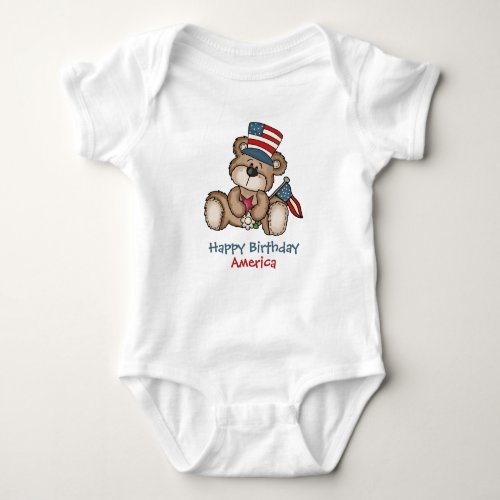 Happy Birthday America patriotic bear T_Shirt Baby Bodysuit