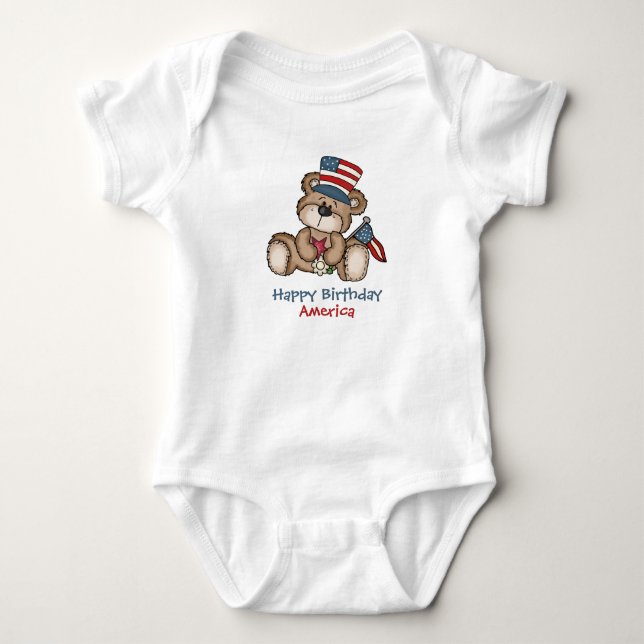 Happy Birthday America patriotic bear T-Shirt Baby Bodysuit (Front)