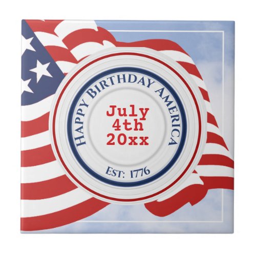 Happy Birthday America Patriotic Circles 1779 Flag Ceramic Tile