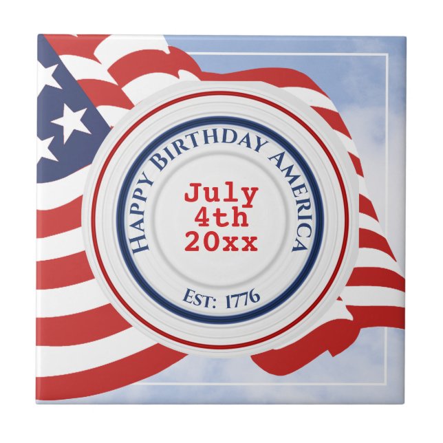Happy Birthday America Patriotic Circles 1779 Flag Ceramic Tile (Front)