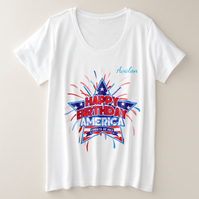 Happy Birthday America Plus Size T-Shirt (Design Front)