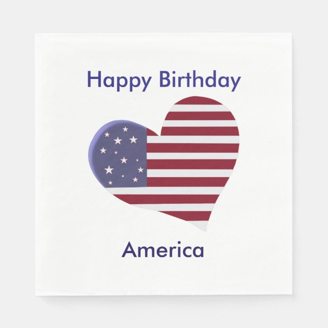 Happy Birthday America, Red White and Blue Heart Napkins (Front)