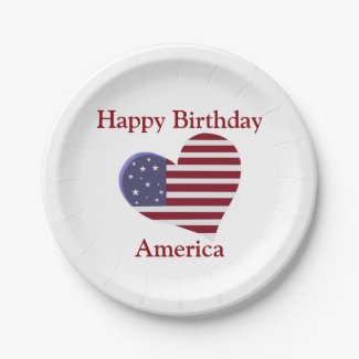 Happy Birthday America, Red White and Blue Heart Paper Plates
