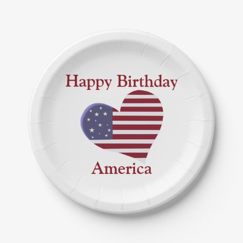 Happy Birthday America Red White and Blue Heart Paper Plates