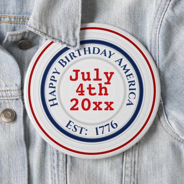 Happy Birthday America Red White Blue Patriotic Button (In Situ)