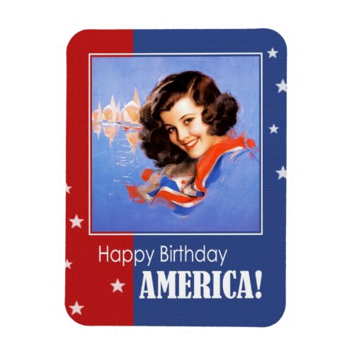 Happy Birthday America Retro Pin_Up  Magnet