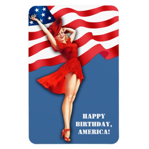 Happy Birthday America Retro Pin_Up Magnet