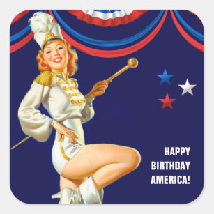 Happy Birthday, America. Retro Pin-up  Square Sticker