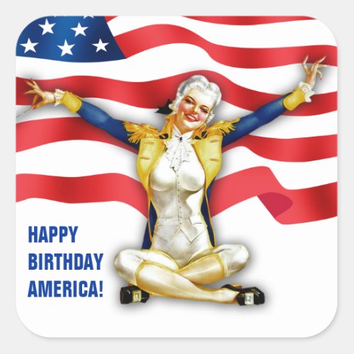 Happy Birthday America Retro Pin_up Square Sticker