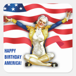 Happy Birthday, America. Retro Pin-up Square Sticker