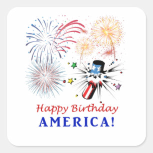 Happy Birthday America Square Sticker