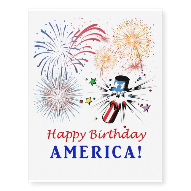 Happy Birthday America Temporary Tattoos (Front)