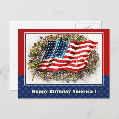 Happy Birthday America Vintage USA Flag Postcard