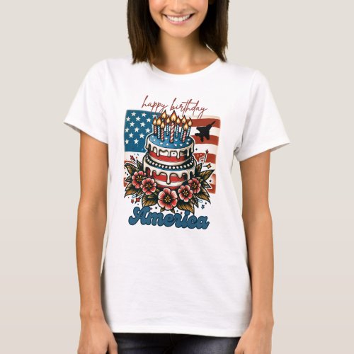 Happy Birthday America With F_15 Jet T_Shirt