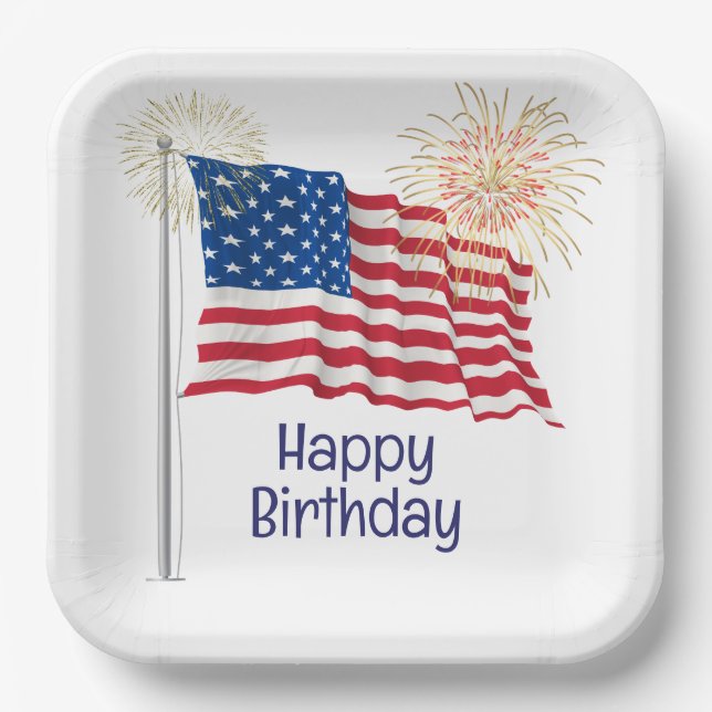 Happy Birthday American Flag Paper Plates (Front)