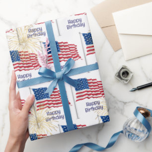 Happy Birthday American Flag Wrapping Paper