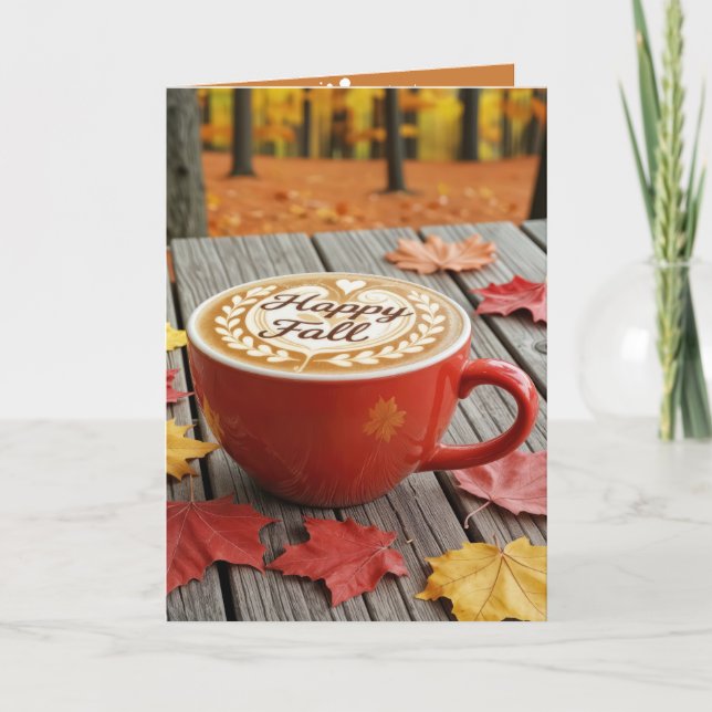 Happy Birthday and Fall Red Coffee Cup Card (Front)
