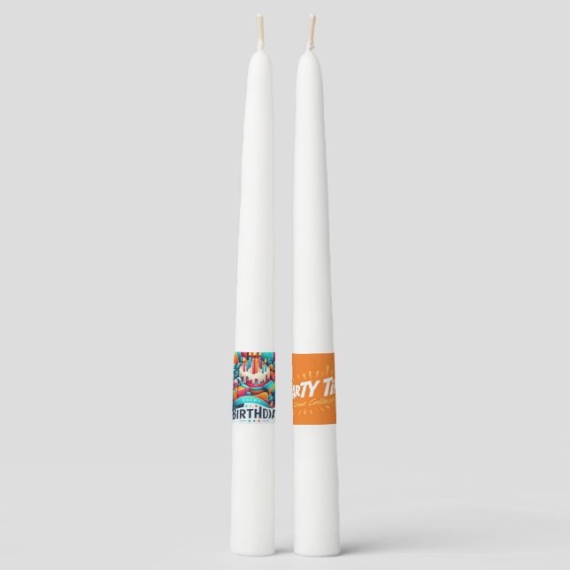 Happy Birthday and Party Time Taper Candle (Front)