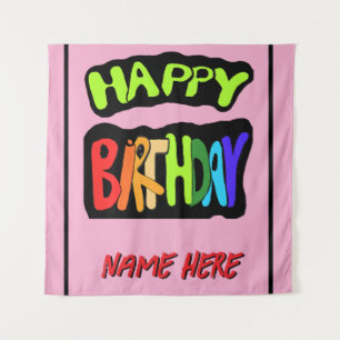 Happy birthday and personalize name tapestry