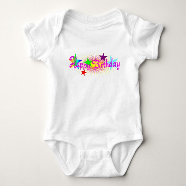 Happy Birthday and Stars - Baby Bodysuit (Front)