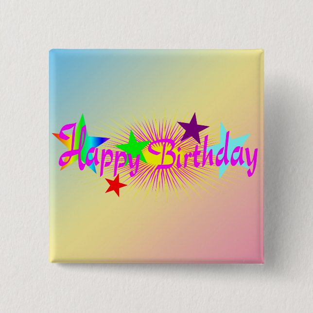 Happy Birthday and Stars - Button (Front)