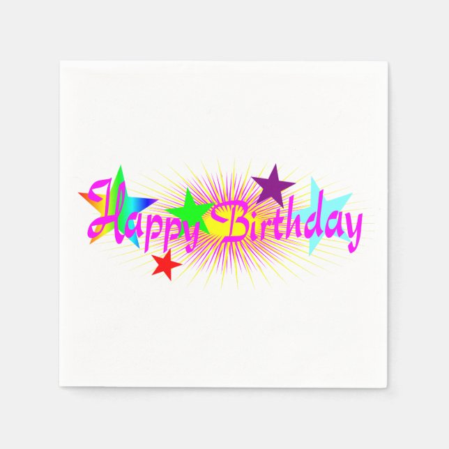 Happy Birthday and Stars - Napkins (Front)